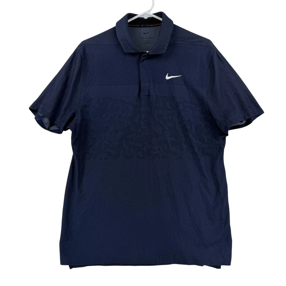 Nike Tiger Woods Dri-FIT ADV Polo Shirt‎ Mens Medium Blue Golf Performance Top